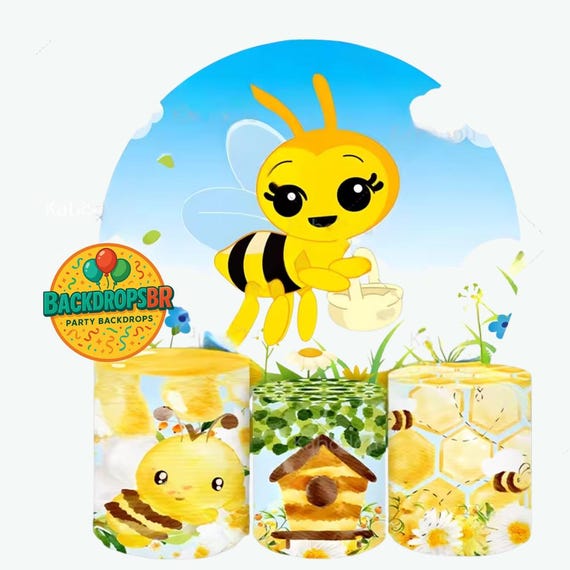 Little bee Round Backdrop Cylinders Cover Round Backdrop Cover Photo Photography Background|Little bee Baby shower little bee birthday theme