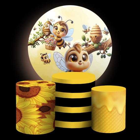 Bee Cartoon Inspired Round Backdrop Cylinders Cover Round Backdrop Cover Photo Photography Background