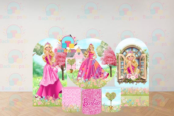Dolls | Cartoon Arch Backdrop+ Round Backdrop + Cylinders Covers Backdrop 6 pieces| PhotographyBackdrop| Birthday Backdrop