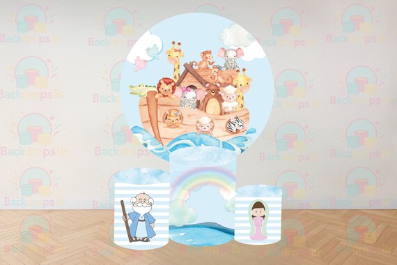 Noah’s Ark Cartoon Inspired Round Backdrop Cylinders Cover Round Backdrop Cover Photo Photography Background