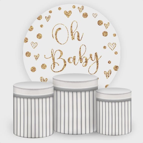 Baby Shower Backdrop | baby shower oh baby| Cylinders Cover Round Backdrop Cover Photo Photography Background