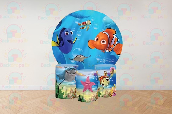 Cartoon Fish Inspired Round Backdrop Cylinders Cover Round Backdrop Cover Photo Photography Background
