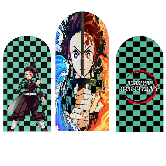 Demon Slay Backdrop Anime Arch Cover Boy Kid Birthday Party Cartoon Decoration Baby Shower Photo Photography Background 3 pieces