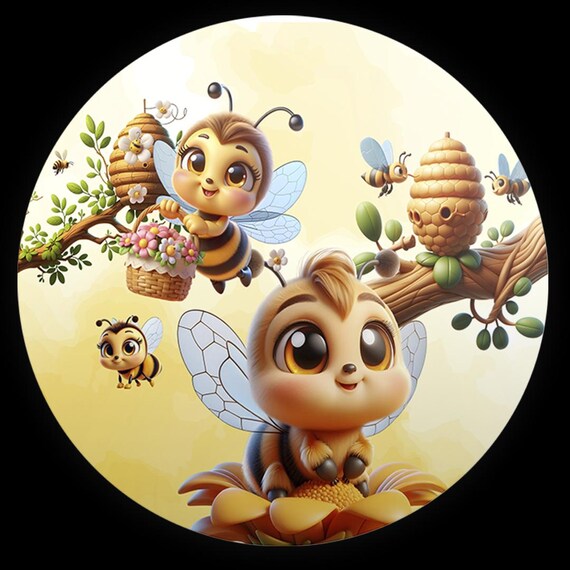 Cartoon bee Inspired Round Backdrop | Round Backdrop Cover | Photo Photography Background
