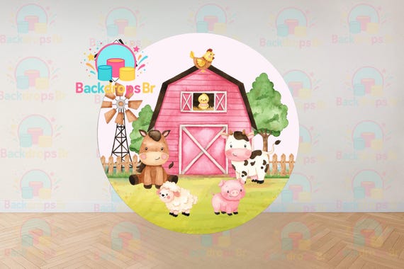 Farm Inspiration Cartoon Round Backdrop | Round Backdrop Cover | Photo Photography Background