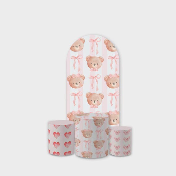 Baby Shower Arch Backdrop Set 4 Pieces | Oh baby arch backdrop |Cylinder Covers for Birthday Party| bear babyshower