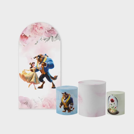 Cartoon princess and red rose Arch Backdrop Set 4 Pieces | Cylinder Covers for Birthday Party