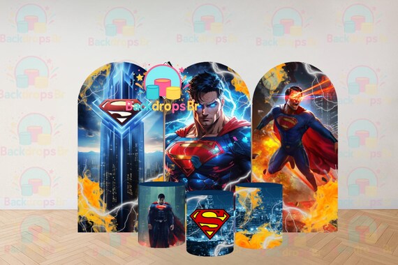Super Heroes Inspired Arch Backdrop Set 6 Pieces | Cylinder Covers for Birthday Party
