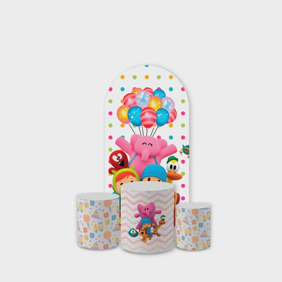 Cartoon Inspired elephant Arch Backdrop Set 4 Pieces | Cylinder Covers for Birthday Party