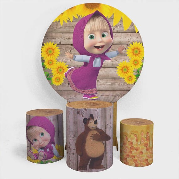 Girl and Bear Inspired Round Backdrop Cylinders Cover Round Backdrop Cover Photo Photography Background