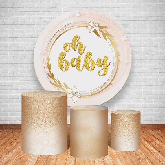 Baby Shower Backdrop | baby shower bear| Cylinders Cover Round Backdrop Cover Photo Photography Background
