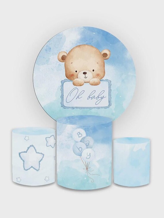 Baby Shower Backdrop | baby shower bear| Cylinders Cover Round Backdrop Cover Photo Photography Background