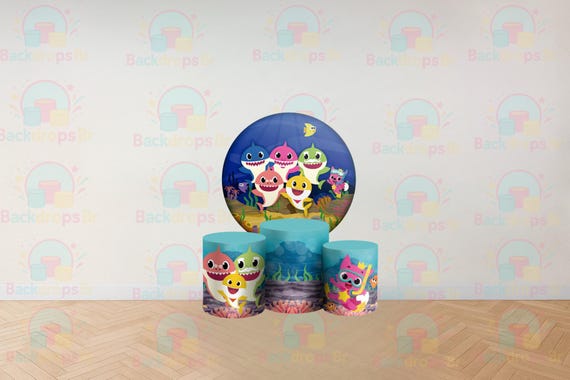 Shark Family Cartoon Inspired Round Backdrop Cylinders Cover Round Backdrop Cover Photo Photography Background