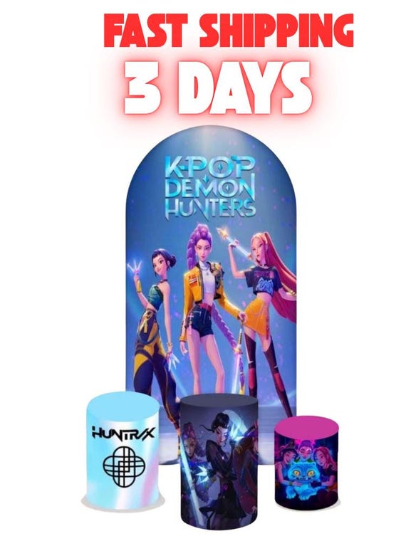 Kpop Demon Hunter Arch Backdrop Set 4 Pieces | Cylinder Covers for Birthday Party