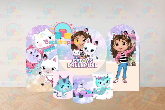 Gabby | Cartoon Arch Backdrop+ Round Backdrop + Cylinders Covers Backdrop 6 pieces| PhotographyBackdrop| Birthday Backdrop