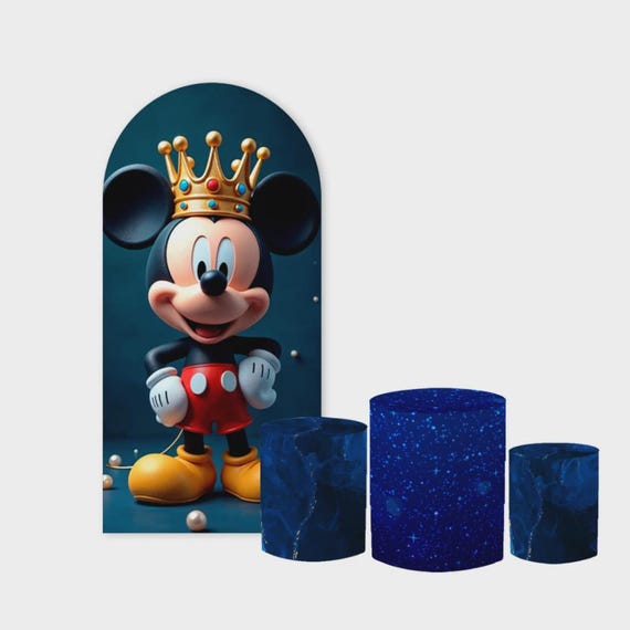 Cartoon royal mouse Arch Backdrop Set 4 Pieces | Cylinder Covers for Birthday Party