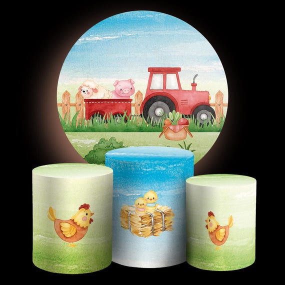 Cartoon Farm Inspired Round Backdrop Cylinders Cover Round Backdrop Cover Photo Photography Background