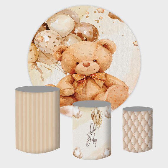 Baby Shower Backdrop | baby shower bear| Cylinders Cover Round Backdrop Cover Photo Photography Background