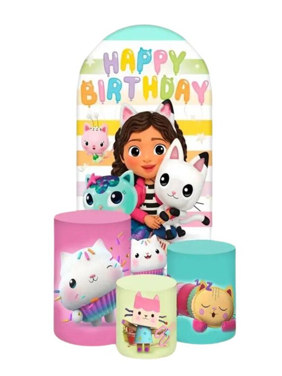 Inspired Magical House Gabby Arch Backdrop Set 4 Pieces | Cylinder Covers for Birthday Party