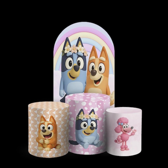 Cartoon Dogs Arch Backdrop Set 4 Pieces | Cylinder Covers for Birthday Party