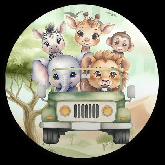 Safari Inspiration Cartoon Round Backdrop | Round Backdrop Cover | Photo Photography Background