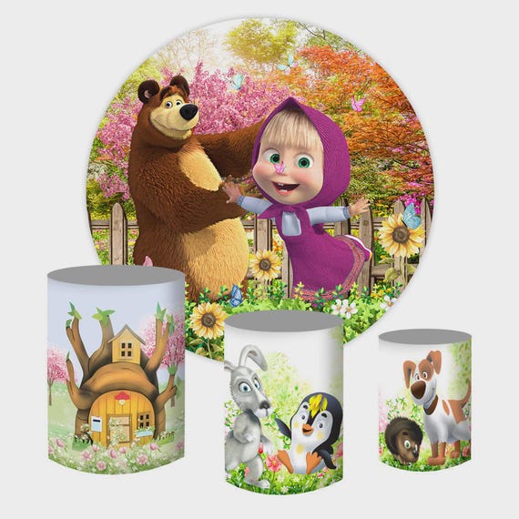 Girl and Bear Inspired Round Backdrop Cylinders Cover Round Backdrop Cover Photo Photography Background