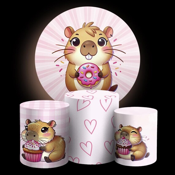 Cartoon Capybara Inspired Round Backdrop Cylinders Cover Round Backdrop Cover Photo Photography Background