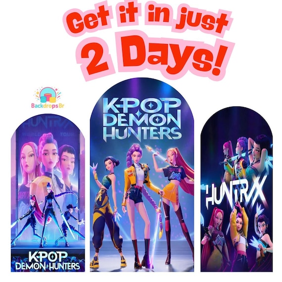 Kpop Demons Hunters Arch Backdrop Cover Backdrop 3 pieces| Birthday Backdrop