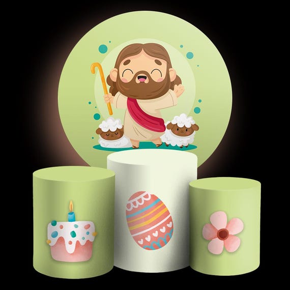 Cartoon Easter Jesus Inspired Round Backdrop Cylinders Cover Round Backdrop Cover Photo Photography Background