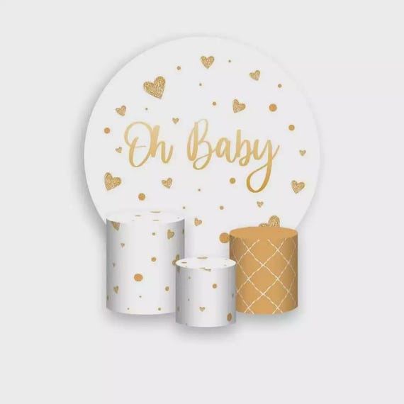 Baby Shower Backdrop | baby shower oh baby| Cylinders Cover Round Backdrop Cover Photo Photography Background