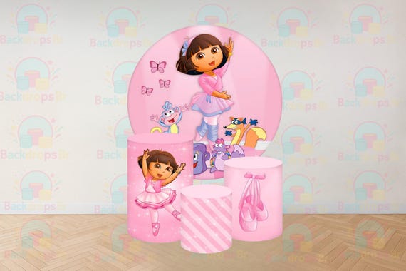 Cartoon Dora Inspired Round Backdrop Cylinders Cover Round Backdrop Cover Photo Photography Background