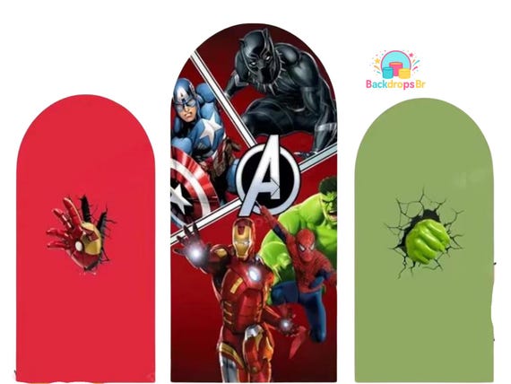 Super Hero Inspiration cartoon Arch Backdrop Cover Backdrop 3 pieces