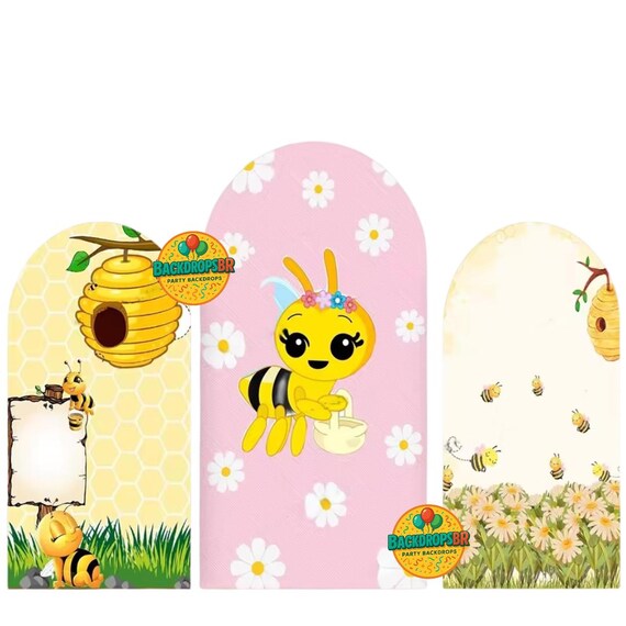 Little bee Arch Backdrop Cover Backdrop 3 pieces| baby shower bee backdrop