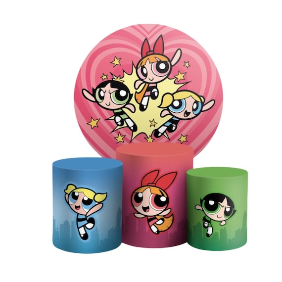 Cartoon power girls Inspired Round Backdrop Cylinders Cover Round Backdrop Cover Photo Photography Background