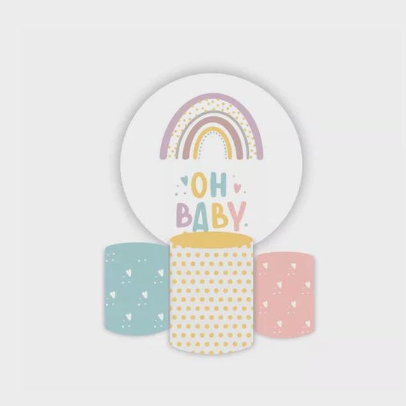 Baby Shower Backdrop | baby shower oh baby| Cylinders Cover Round Backdrop Cover Photo Photography Background