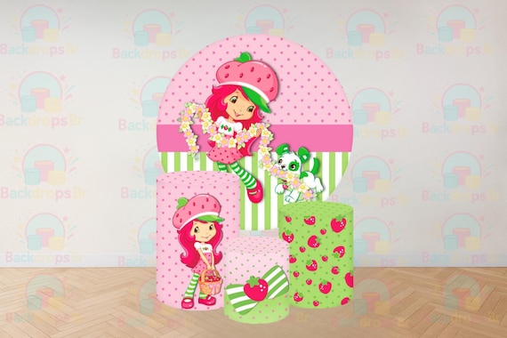 Cartoon Strawberry Inspired Round Backdrop Cylinders Cover Round Backdrop Cover Photo Photography Background