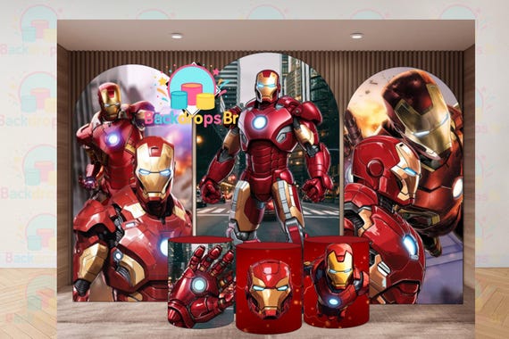 Super Heroes Inspired Arch Backdrop Set 6 Pieces | Cylinder Covers for Birthday Party