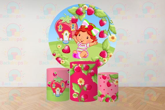 Strawberry Cartoon Inspired Round Backdrop Cylinders Cover Round Backdrop Cover Photo Photography Background