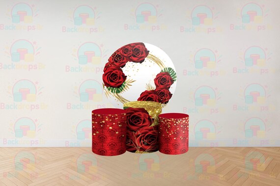 Red Roses Inspired Round Backdrop Cylinders Cover Round Backdrop Cover Photo Photography Background