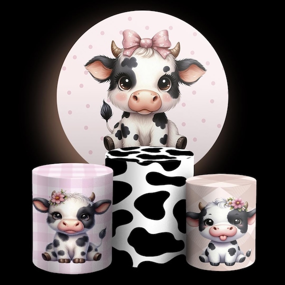 Cartoon little cow Inspired Round Backdrop Cylinders Cover Round Backdrop Cover Photo Photography Background