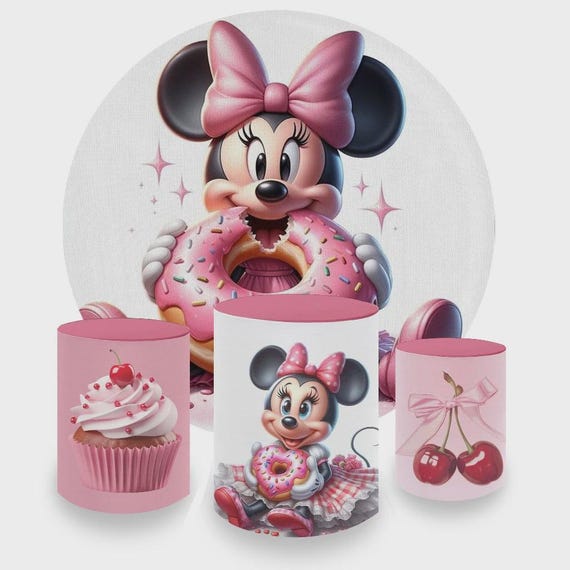 Cartoon mouse donut Inspired Round Backdrop Cylinders Cover Round Backdrop Cover Photo Photography Background
