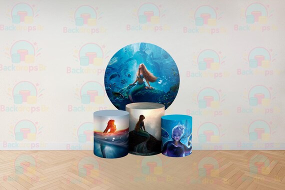 Cartoon mermaid princess Inspired Round Backdrop Cylinders Cover Round Backdrop Cover Photo Photography Background