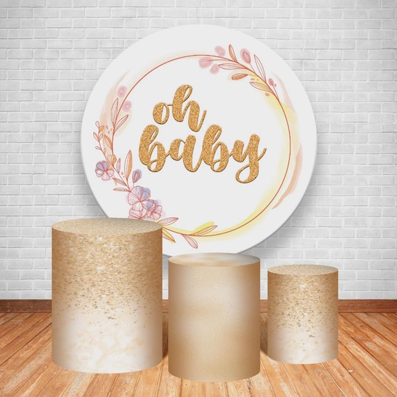 Baby Shower Backdrop | baby shower bear| Cylinders Cover Round Backdrop Cover Photo Photography Background