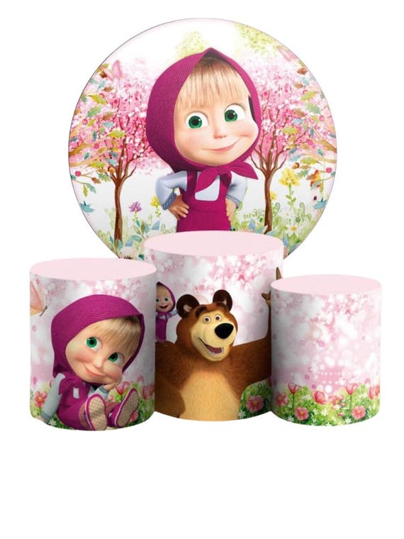 Girl Bear Inspired Round Backdrop Cylinders Cover Round Backdrop Cover Photo Photography Background