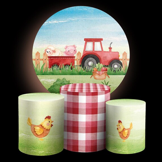 Cartoon Farm Inspired Round Backdrop Cylinders Cover Round Backdrop Cover Photo Photography Background
