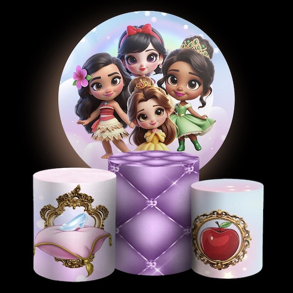 Cartoon baby princess Inspired Round Backdrop Cylinders Cover Round Backdrop Cover Photo Photography Background