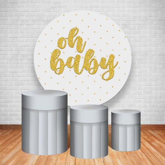 Baby Shower Backdrop | baby shower oh baby| Cylinders Cover Round Backdrop Cover Photo Photography Background
