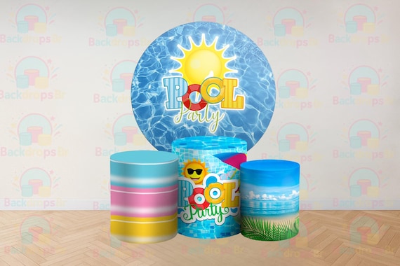 Pool Party Cartoon Inspired Round Backdrop Cylinders Cover Round Backdrop Cover Photo Photography Background