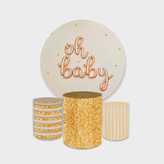 Baby Shower Backdrop | baby shower oh baby| Cylinders Cover Round Backdrop Cover Photo Photography Background