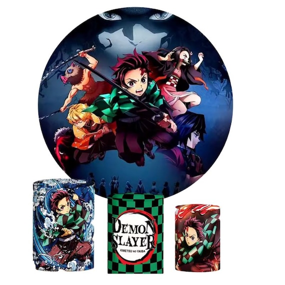Demon Slay Backdrop Anime Round and cylinders covers | Boy Kid Birthday Party Cartoon Decoration Baby Shower Photo Photography Background